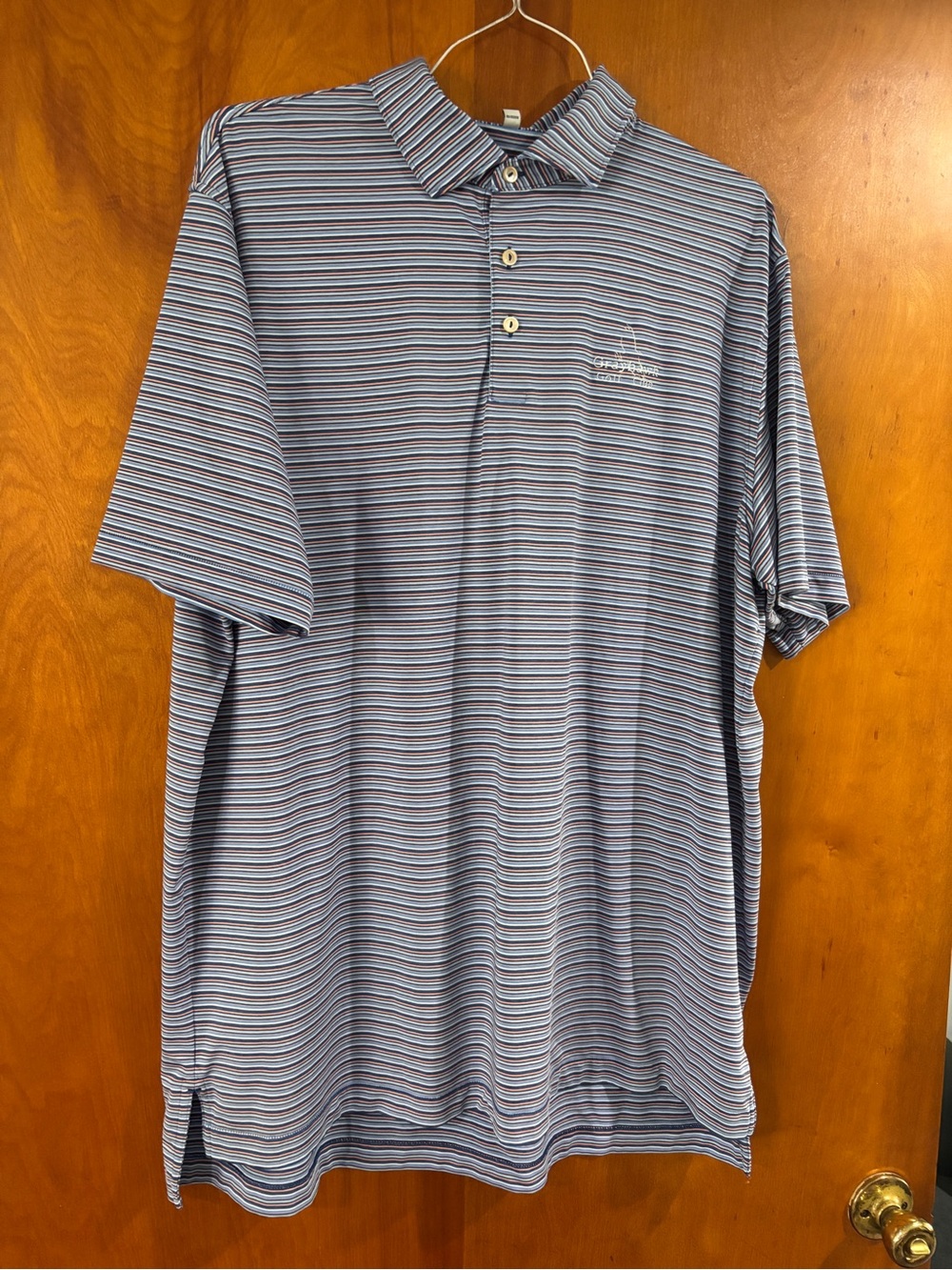 Peter Millar Grey Hawk Golf Club Men's Striped Polo in Light Blue and Navy